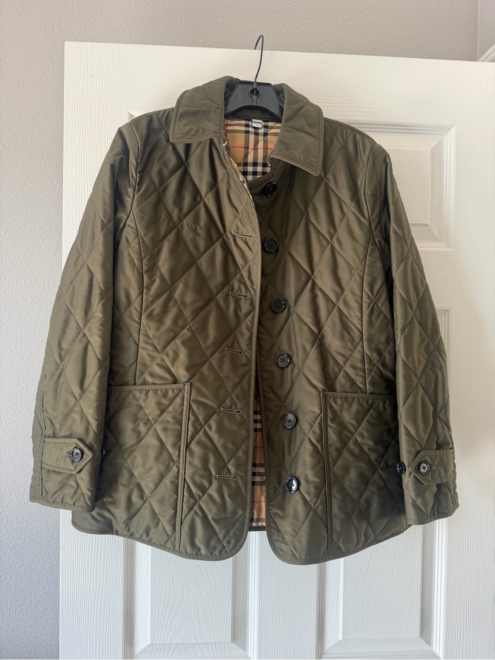 Burberry Quilted Olive Jacket with Signature Check Lining